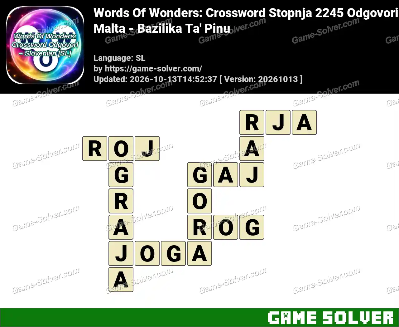 Words Of Wonders: Crossword Stopnja 2245 Odgovori – Malta – Bazilika Ta’ Pinu